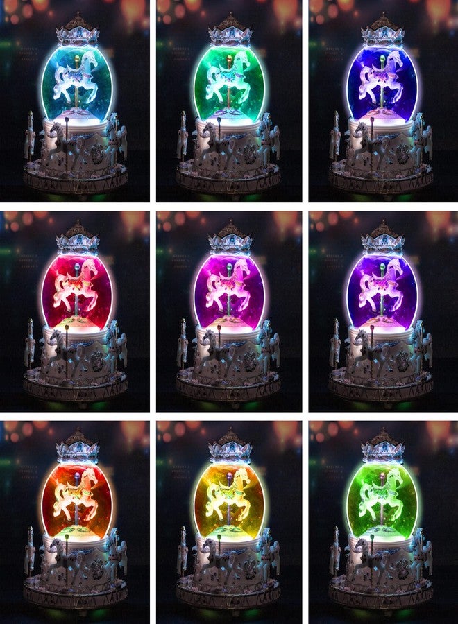 DANVON Gift Wrapped Carousel Horse Unicorn Music Box Snow Globe Color Changing LED Lights for Women Kids Baby Girls Mom Daughter Granddaughter Christmas Birthday Gifts Valentines Day Gift (White) - Image 2
